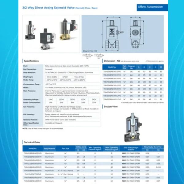 3/2 Way Direct Acting Solenoid Valve (Normally Close / Open)