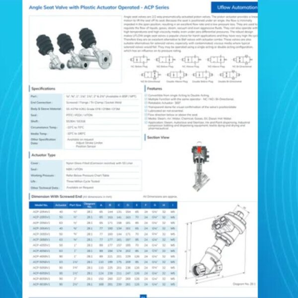 Angle Seat Valve with Plastic Actuator Operated (NC/ NO/ Double Acting) - Image 3