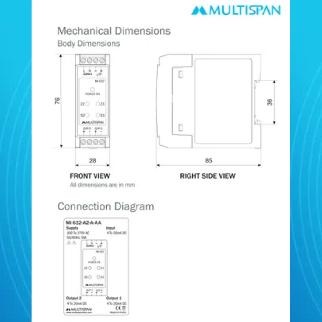 Vertical 4mA MULTISPAN MI-632 Signal Isolator - Image 2